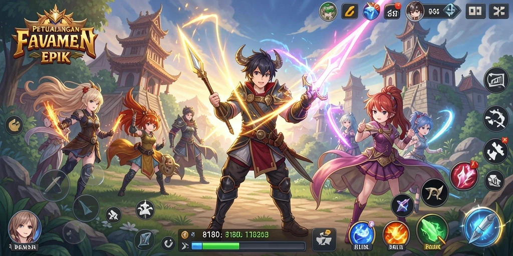 Tampilan gameplay yang menampilkan karakter anime dalam pertempuran.