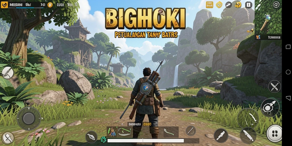 Screenshot gameplay BIGHOKI menunjukkan petualangan seru di dunia terbuka.