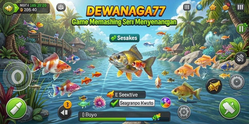 Screenshot gameplay DEWANAGA77 menampilkan aksi seru saat memancing.