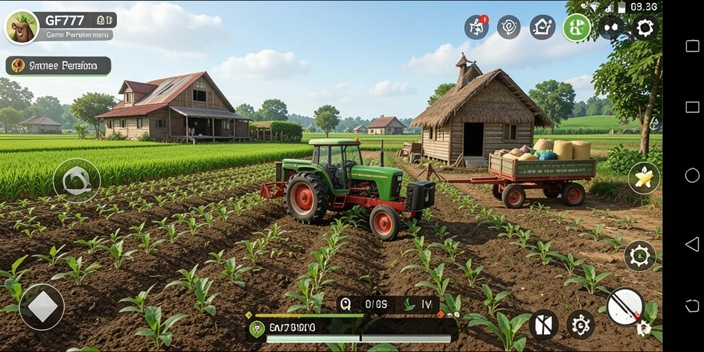 Screenshot gameplay <strong>GF777</strong> yang menunjukkan keseruan bertani dan merawat tanaman.