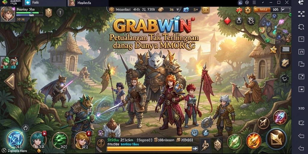 Screenshot gameplay GRABWIN yang menunjukkan aksi seru dalam pertempuran MMORPG.