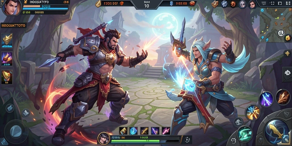 Tangkapan layar gameplay <strong>INDOSATTOTO</strong> dengan pertarungan tim yang epik.