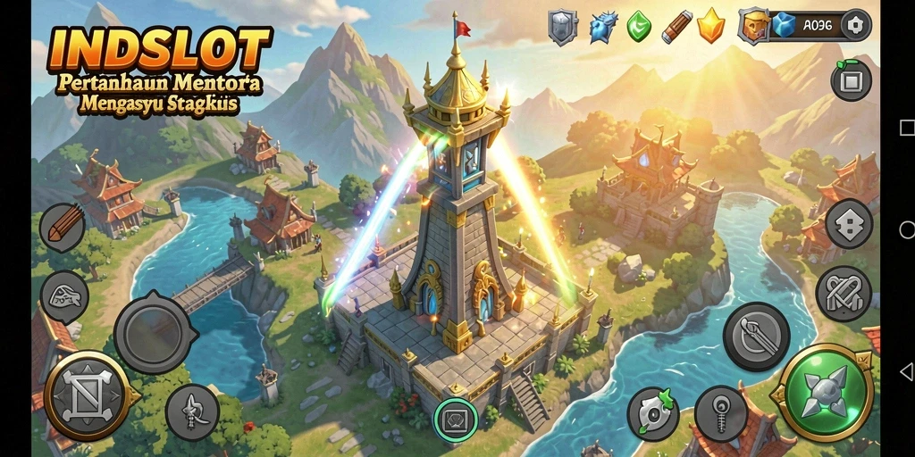 Tangkapan layar gameplay INDSLOT menunjukkan strategi Tower Defense yang mendebarkan.