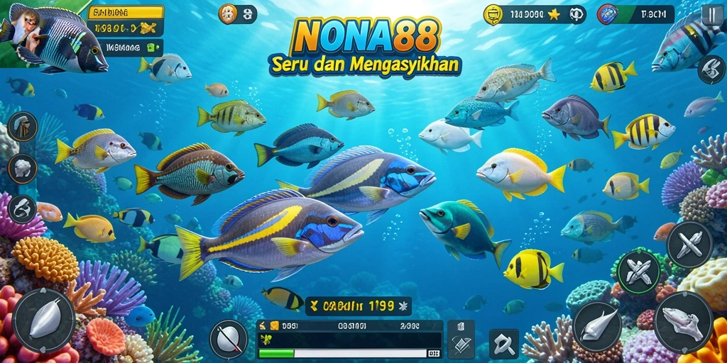 Tangkapan layar NONA88 menunjukkan momen menegangkan menembak ikan.