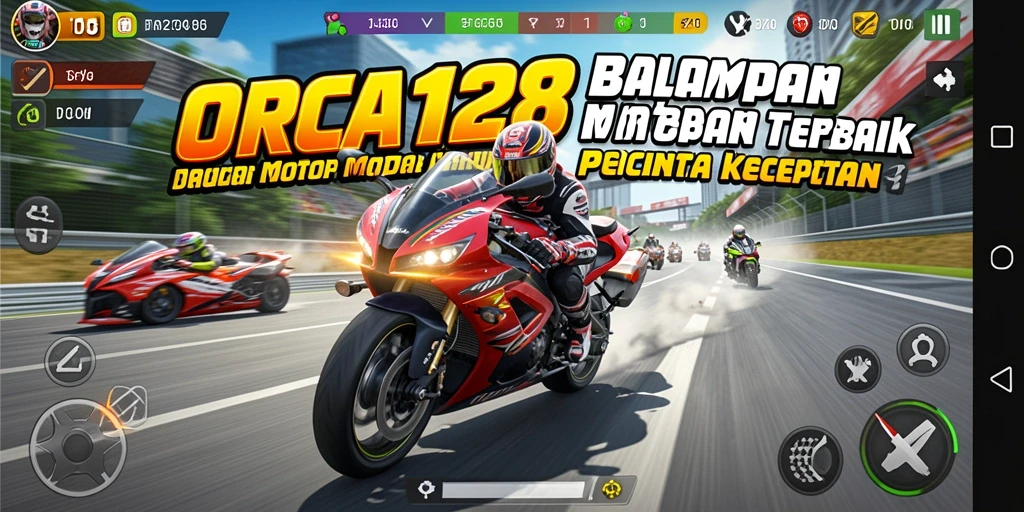 Gameplay mendebarkan ORCA128 dengan sepeda motor balap.
