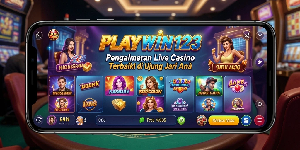 Screenshot utama PLAYWIN123 menampilkan antarmuka game Live Casino yang menarik.