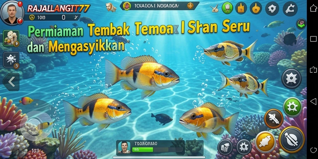Tangkapan layar gameplay RAJALANGIT77 menampilkan aksi seru saat menembak ikan.