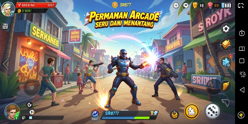 Tampilan utama gameplay SR877 yang penuh warna dan seru.