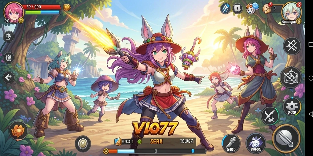 Gameplay VIO77 menampilkan karakter anime dalam pertempuran seru.