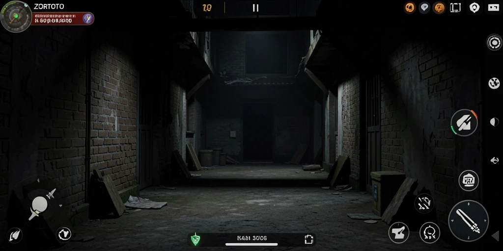 Tampilan gameplay menakutkan di dunia <strong>ZORTOTO</strong> yang gelap.